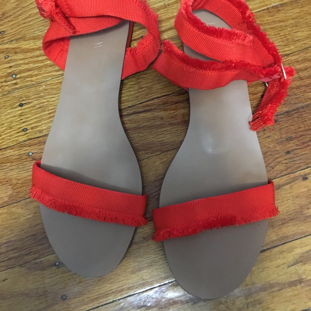 J Crew orange fringe flat sandals